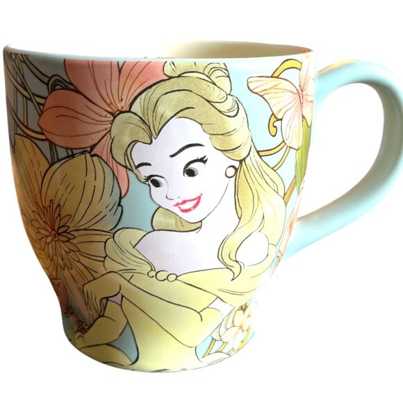 DISNEY Enchanted Beauty Mug Belle Retired Collectible Ceramic Pastel Floral - Picture 2 of 16